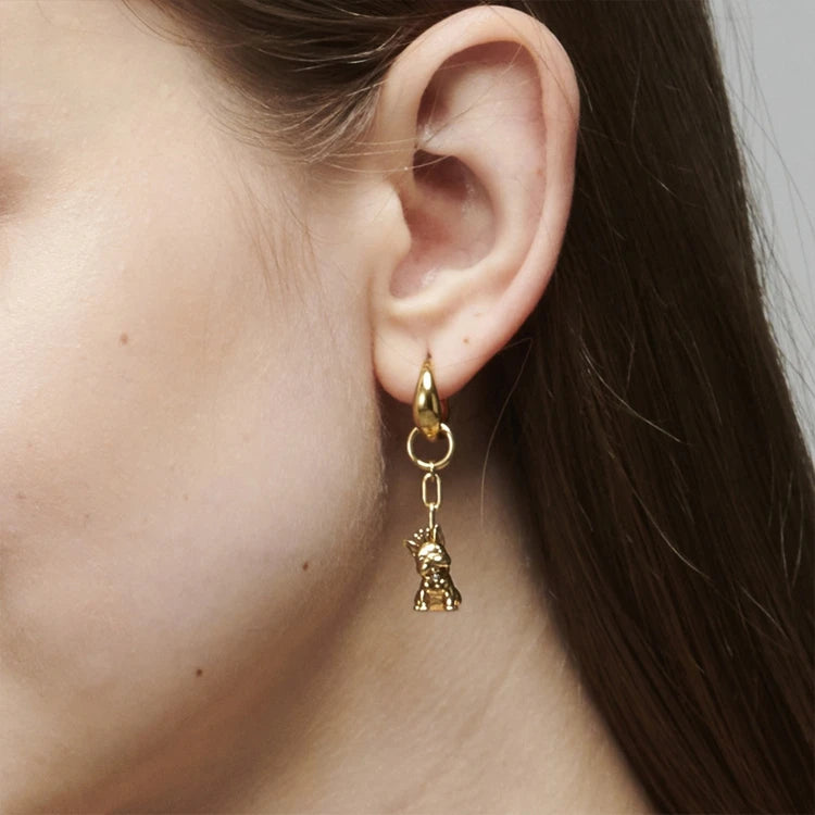 Emotional Factory 925 Sterling Silver 14K Gold Plated Gemstones Animals Zircon Stereo Pet Dog Necklace