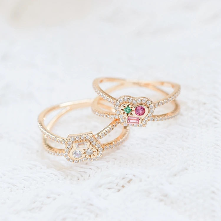 925 Sterling Silver 14K Gold Plated Zircon X Shaped Face Personalized Grimace Ring