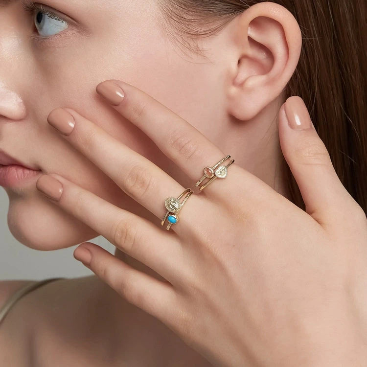 Emotional Factory 925 Sterling Silver 14K Gold Plated Bead Portraits Three-Dimensional Ring Patterned Rings