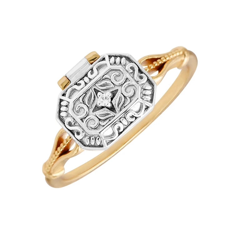 925 Sterling Silver Anillos De Boda Bijoux 14K Gold Ancient Medieval Style Two Color Plated Open Treasure Box Ring