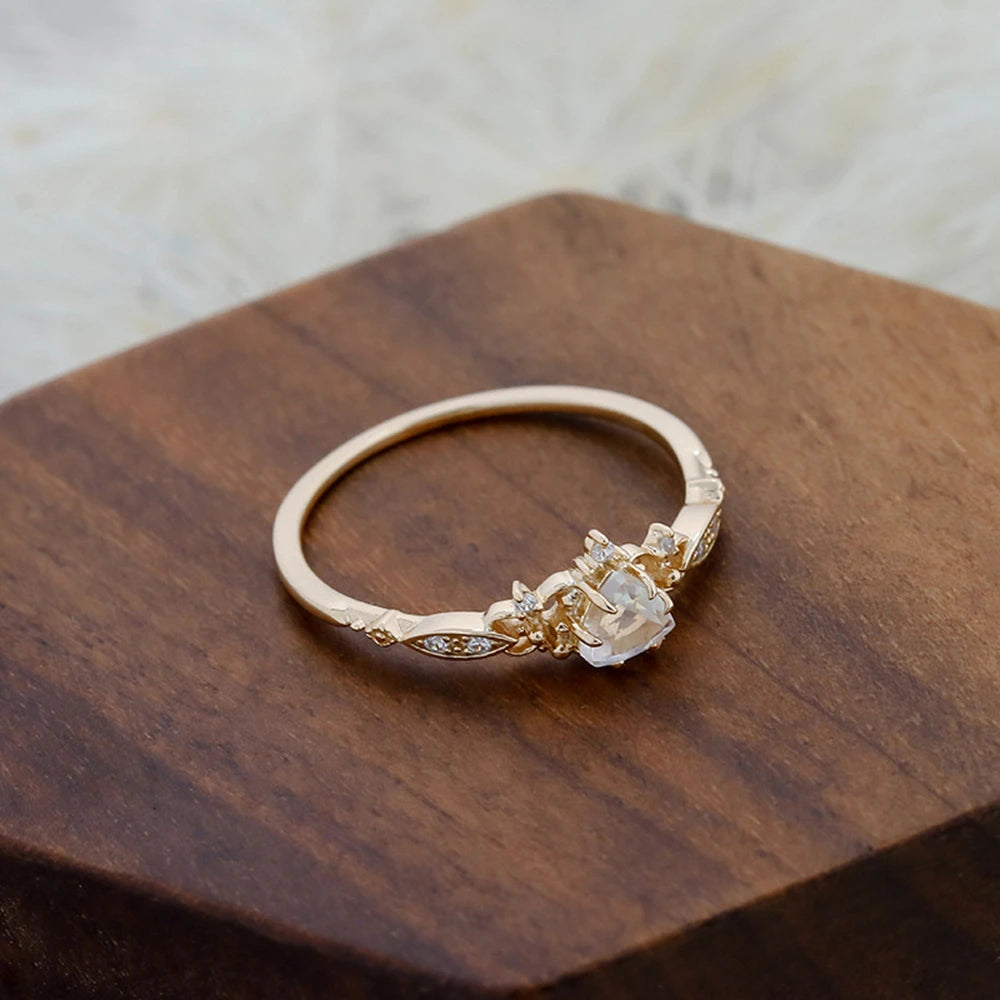 Emotional  925 Sterling Silver 14K Gold Plated Gem Stone Gemstone Hollow Geometric Triangle Retro Cz Zircon Moonstone Ring