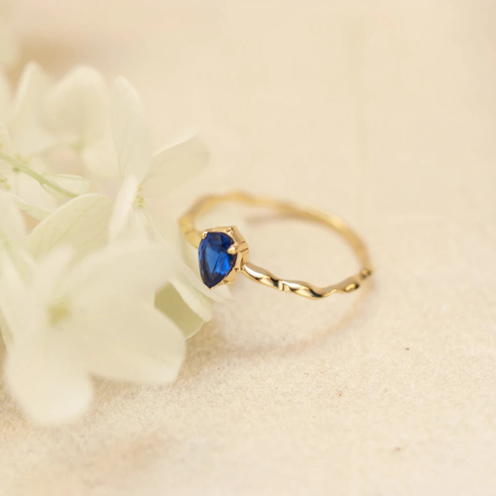 Emotional Factory 925 Sterling Silver 14K Gold Plated Gem Stone Gemstone Cz Zircon Drop Vintage Geometric Zirconia Ring