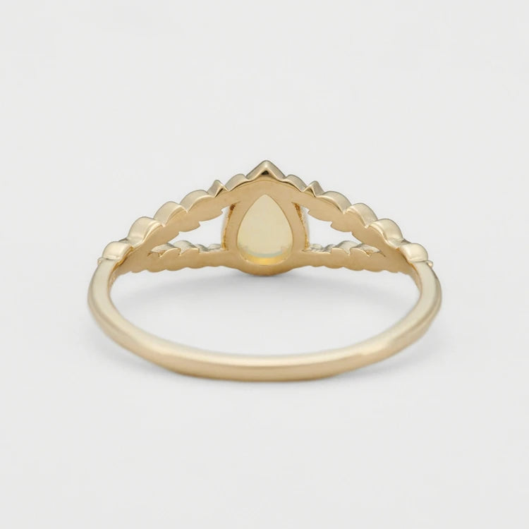 Emotional Bijoux Femmes En Gros Factory 925 Sterling Silver 14K Gold Plated Gemstones African Opal Rice Crop Shaped Drop Ring