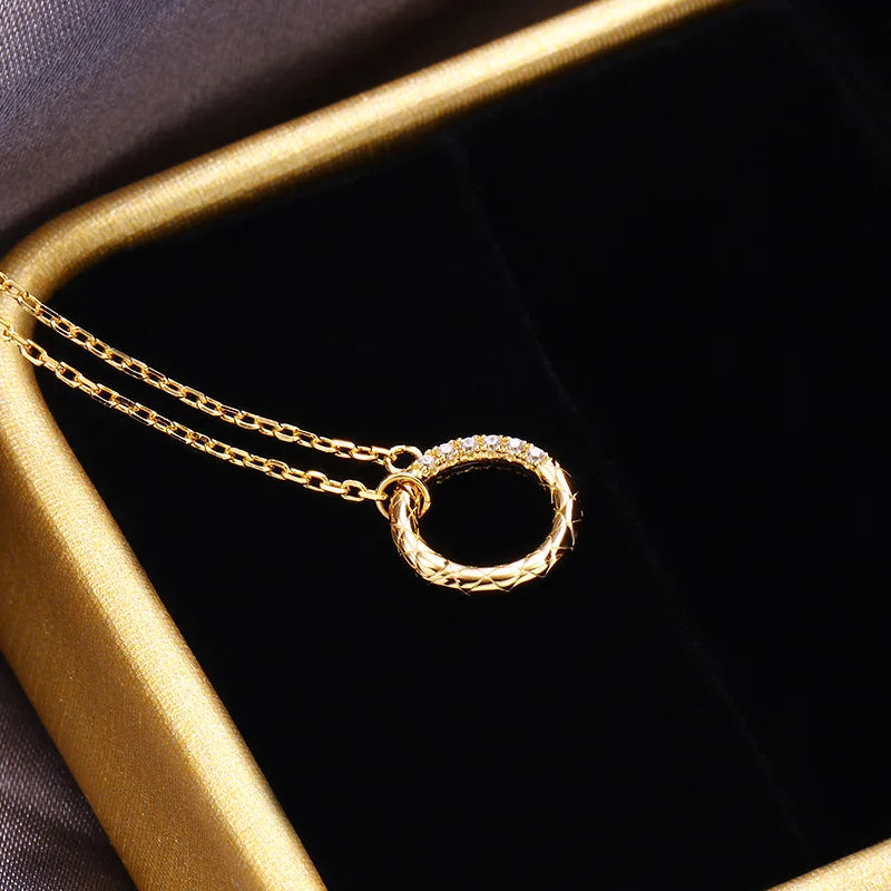 Fine Clavicle Chain Jewelry Gold Plated Chain 14k Gold Plated Zircon Circle Round Hammered Pendant Necklace for Women's