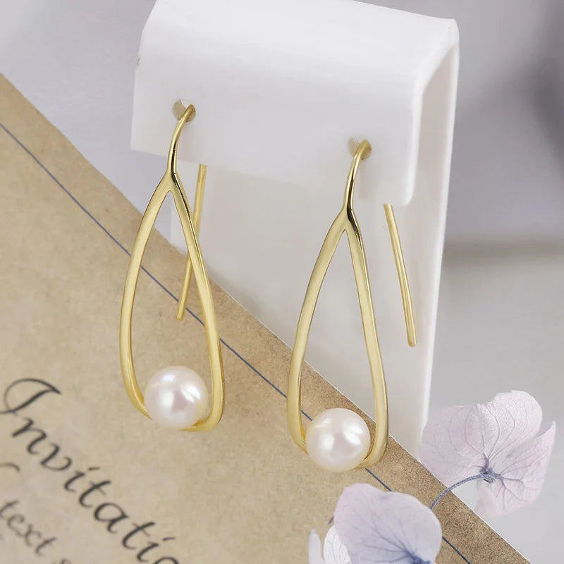 Elegant Drop-shaped Hollow Design Simple Earrings S925Silver Plating14KGold Natural Water Pearl Earrings