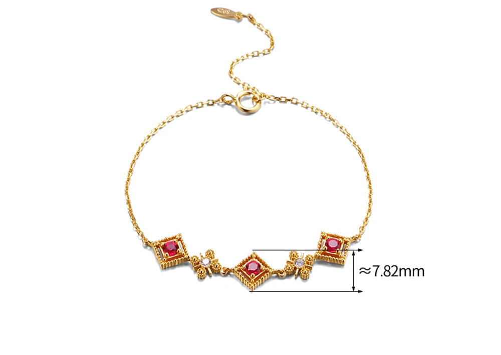Pulseras 925 Sterling Silver 14K Gold Plated Gemstone Red Corundum Diamond Shaped Green Spinel Zircon Bracelet