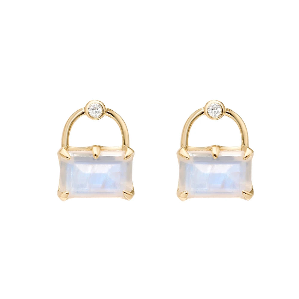 925 Sterling Silver 14K Gold Plated Gemstone Cute Bag Clouds Moissanite Moonstone Earrings