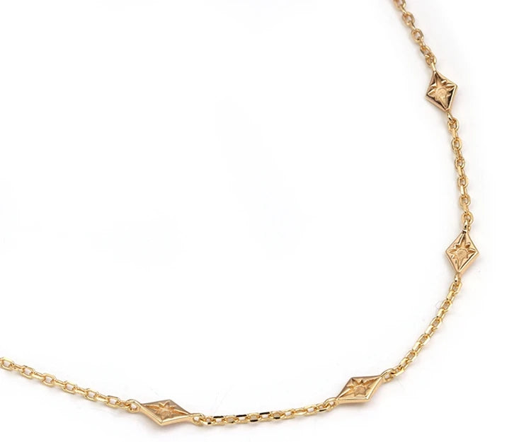 Gemstone Emotional Factory 925 Sterling Silver 14K Gold Plated Zircon Simple Eight-Pointed Star Carved Necklace