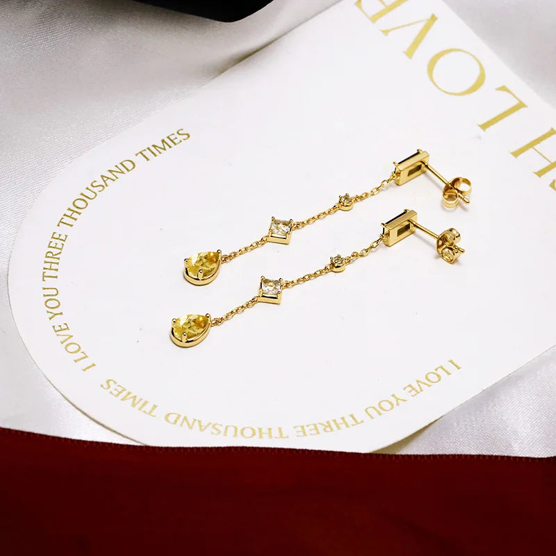 Emotional Factory 925 Sterling Silver 14K Gold Plated Gemstone Citrine White Topaz Peridot Tassels Earrings