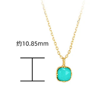 Emotional Factory 925 Sterling Silver 14K Gold Plated Gemstone Series White Crystal Natural Square Turquoise Geometry Necklace