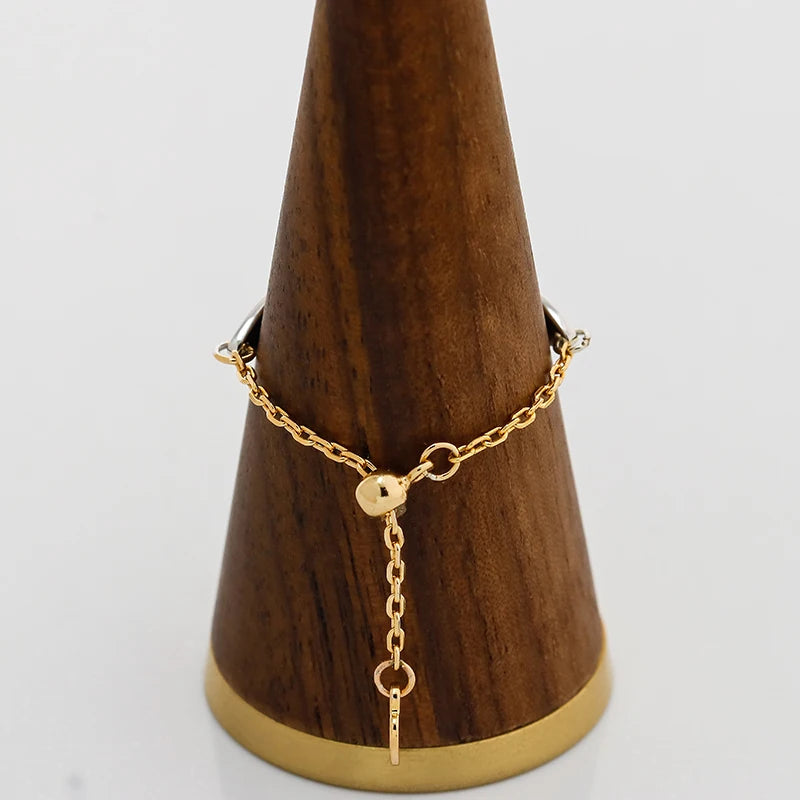 Vintage Carved Two Tone Leaf Adjustable Finger Chain S925 Silver Gold-plated Ring