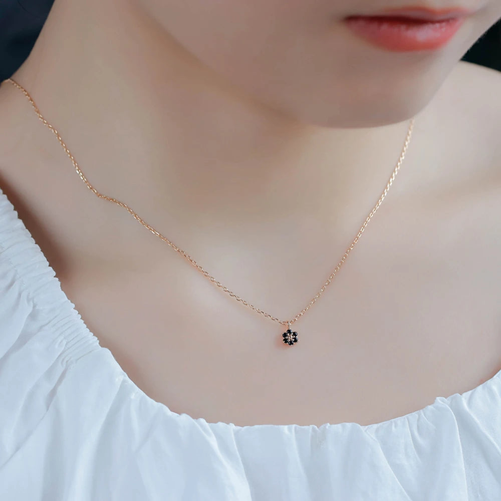 Gemstones Small Flower Twist Natural Black Onyx Necklace