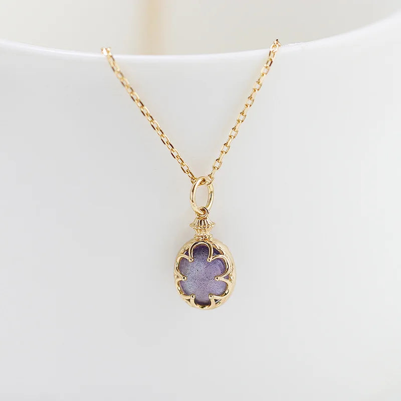 Round Amethyst Labradorite Reversible Pendant Necklace