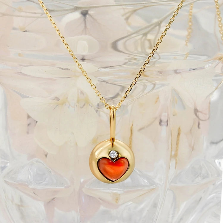 Emotional Factory 925 Sterling Silver 14K Gold Plated Gemstone Heart Love Rutile Red Garnet Necklace