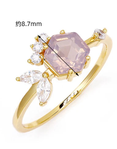 Emotional Factory 925 Sterling Silver 14K Gold Plated Gemstone Series Zircon Spar Lavender Crystal Fish Chasing Bubble Ring