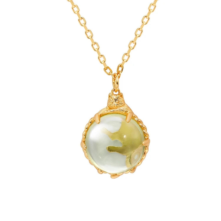 Emotional Factory 925 Sterling Silver 14K Gold Plated Gemstone Cute Cat Coloured Lemon Crystals Necklace