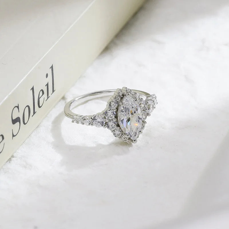 Emotional Factory 925 Sterling Silver 14K Gold Plated Gemstone Retro Cz Zircon Drop High-Carbon Diamonds Ring