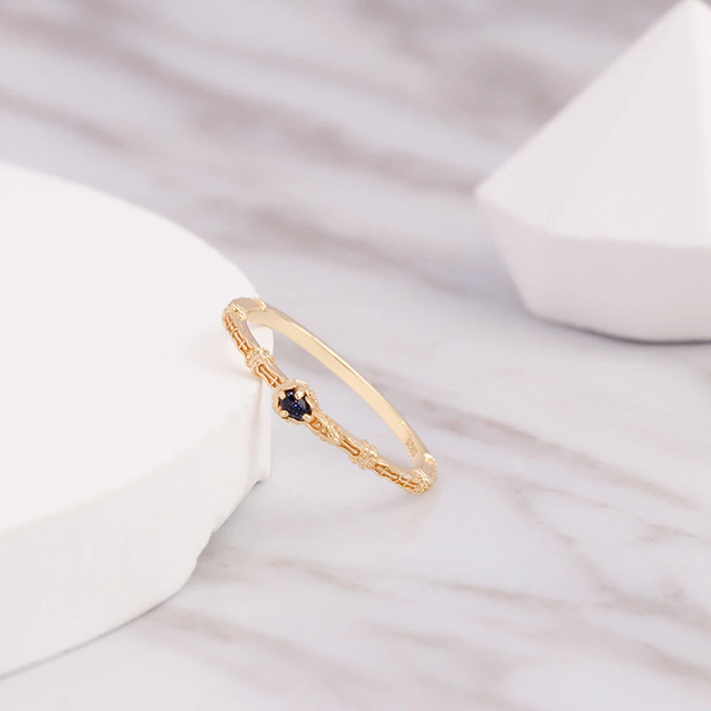 Bague 925 Sterling Silver Gold Plated Gemstone Retro Natural Green Cross Pattern Vintage Slim Black Aventurine Engagement Ring