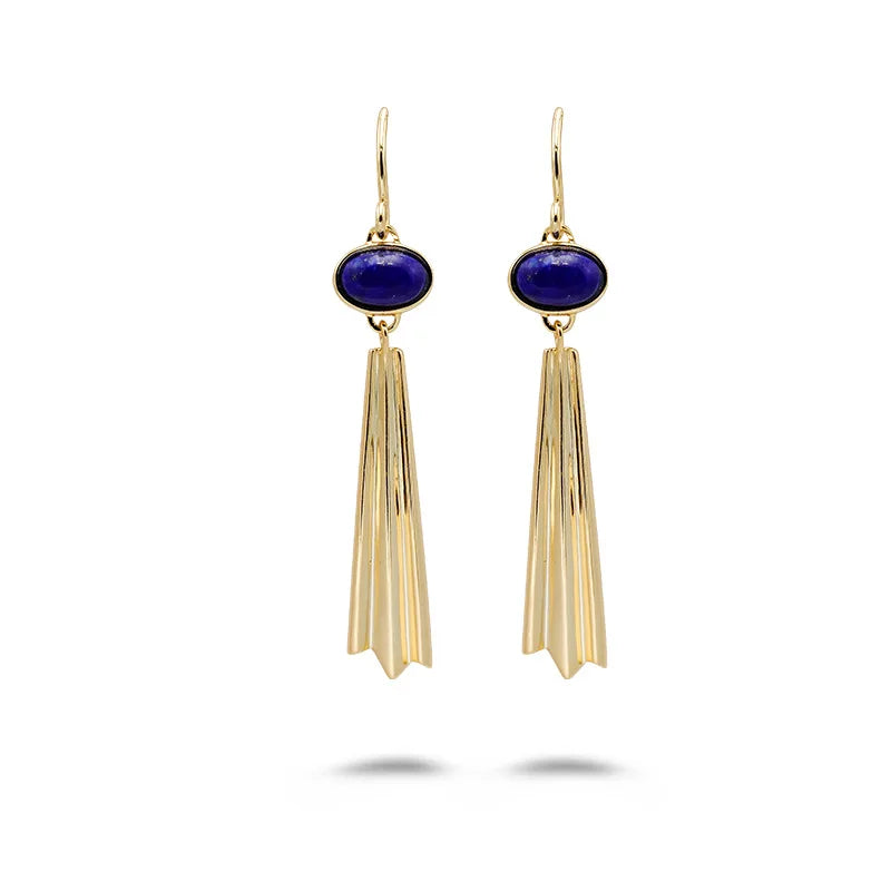 Emotional Factory 925 Sterling Silver 14K Gold Plated Gemstone Literary Retro Thickness Lapis Lazuli Earrings