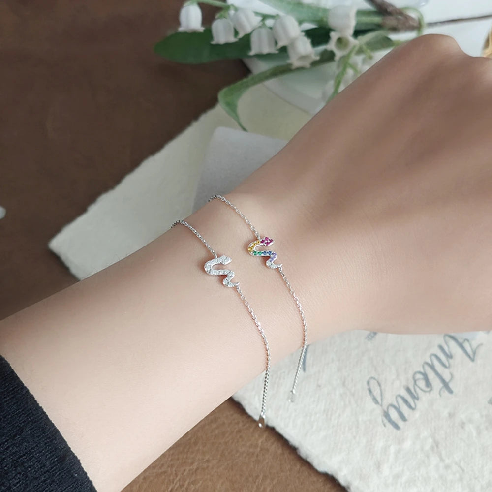 Emotional Pulseras De Plata Factory 925 Sterling Silver 14K Gold Plated Gemstone Rainbow Stone Small Cute Snake Zircon  Bracelet