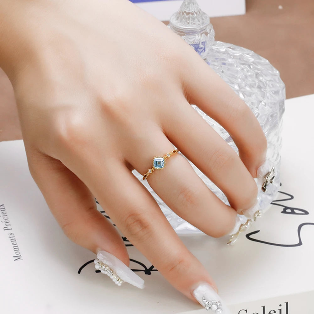 Emotional Factory 925 Sterling Silver 14K Gold Plated Gemstone Retro Cz Zircon Geometric Topaz Ring