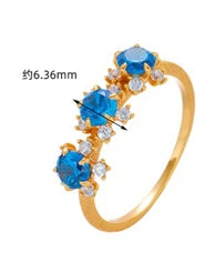 925 Sterling Silver 14K Gold Plated Gemstone Deep Space Blue Zircon 3 Zircon Sandblasting Process Ring