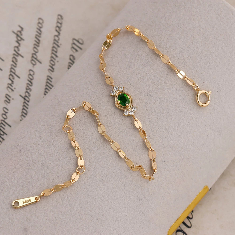 Piedras Pata Joyeria 925 Sterling Silver Gold Plated Stone Gemstone Hollow Geometric Square Retro Cz Zircon Diopside Bracelet