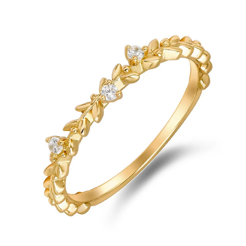 Emotional Factory 925 Sterling Silver 14K Gold Plated Peace Thin Stacked Wheat Zircon Ring