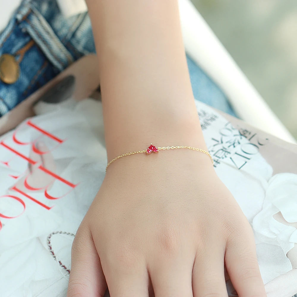Emotional Factory 925 Sterling Silver 14K Gold Plated Gemstone Series Red Corundum Zircon Peach Heart Bracelet
