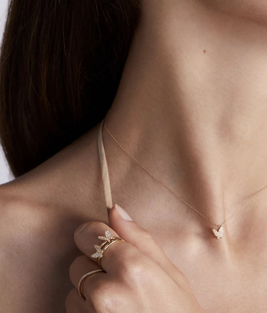 Emotional Factory 925 Sterling Silver 14K Gold Plated Gemstone Minimalist Mini Zircon Butterfly Necklace