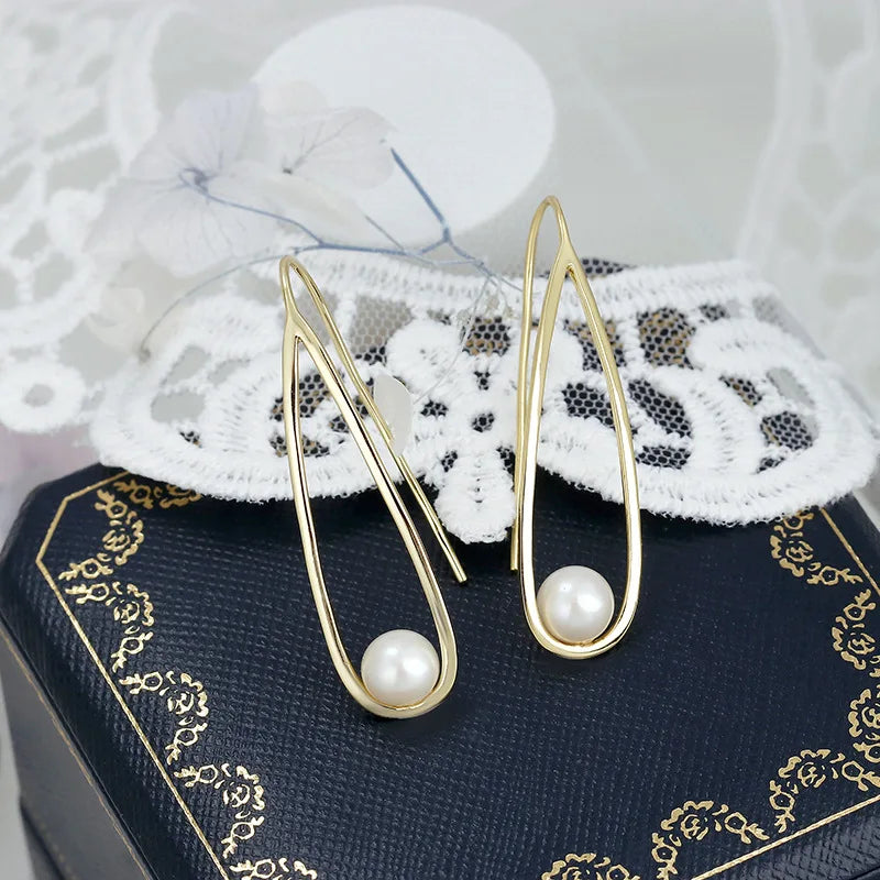 Elegant Drop-shaped Hollow Design Simple Earrings S925Silver Plating14KGold Natural Water Pearl Earrings