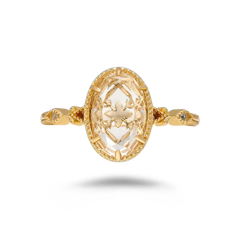 2025 Winter Bague Femme New Product Natural White Crystal Ring S925 Silver Plated Luxury Flower Bezel Women's Ring