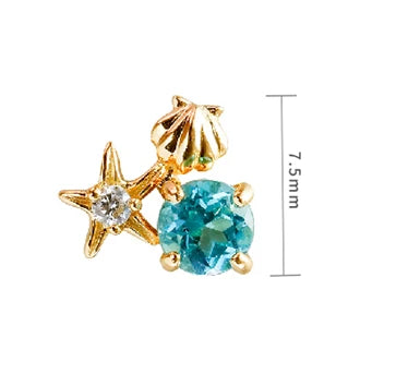 Emotional Factory 925 Sterling Silver 14K Gold Plated Gemstone Summer Star Shell Apatite Stud Earrings