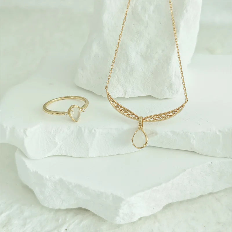 Emotional Factory 925 Sterling Silver 14K Gold Plated Gemstone Cz Zircon Agate Drop Ring