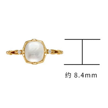Emotional Factory 925 Sterling Silver 14K Gold Plated Gem Stone Gemstone Elegant Geometric Square Rock Crystal Seashell Ring