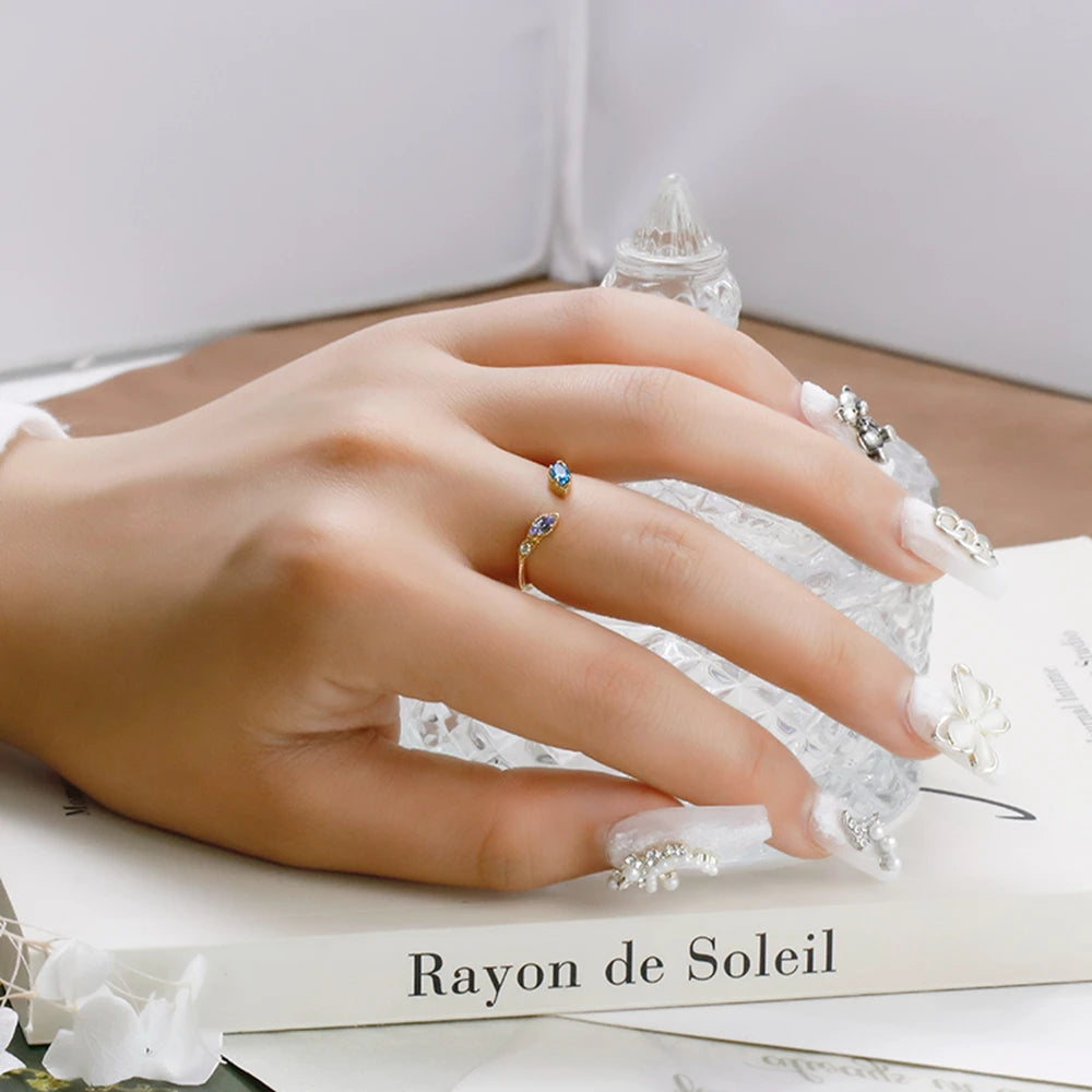 Emotional Factory 925 Sterling Silver 14K Gold Plated Gemstone Adjustable Snake Tanzanite Zircon London Blue White Topaz Ring