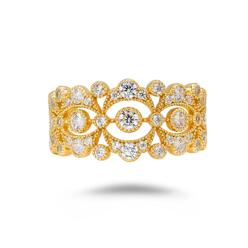 Dunli Jewelry 2024 Spring New Product Euroand American Style Lace Hollow Fashion High Grade Zircon Ring S925 Silver Plated Gold