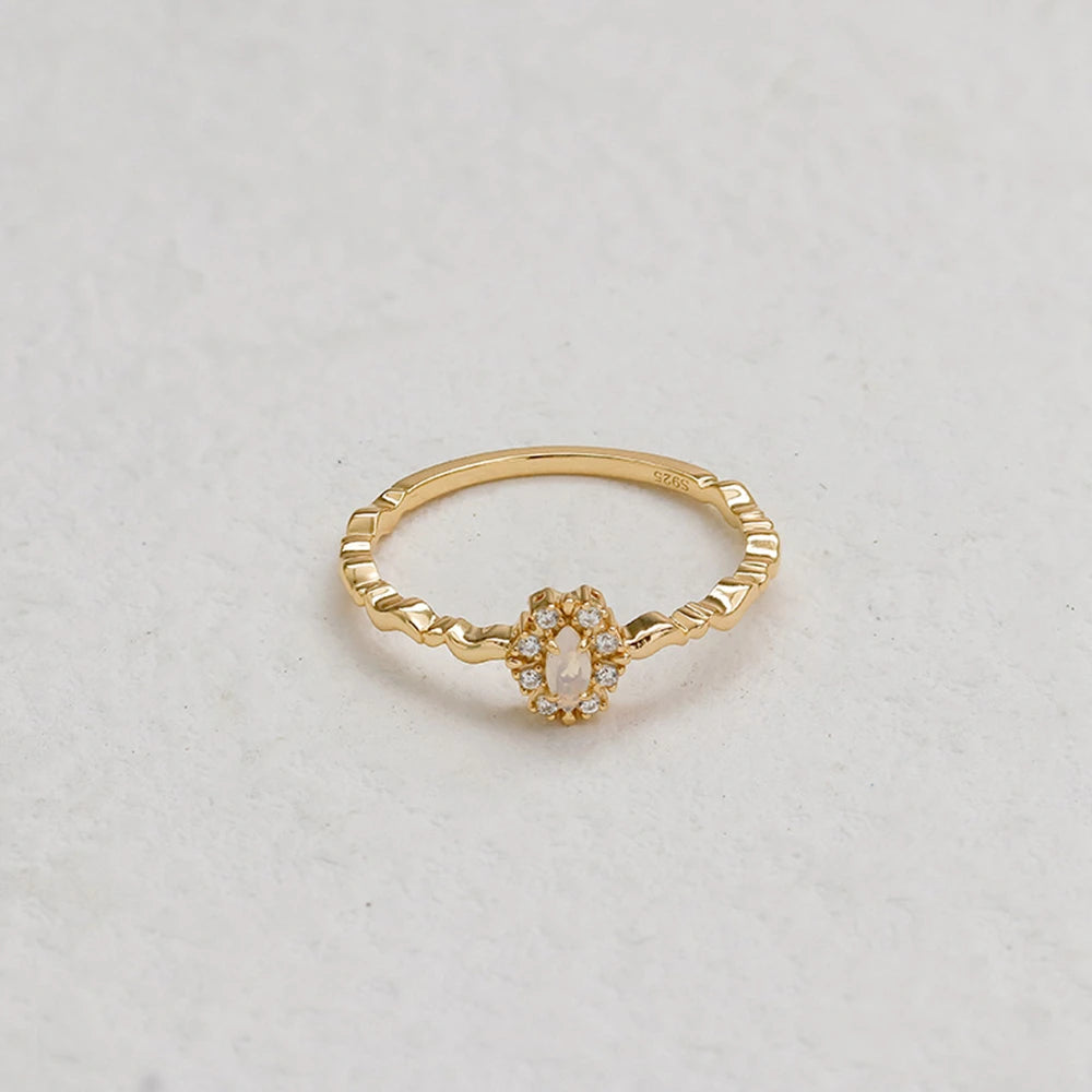 Emotional Factory 925 Sterling Silver 14K Gold Plated Gem Stone Gemstone Cz Flower Opal Zircon Ring