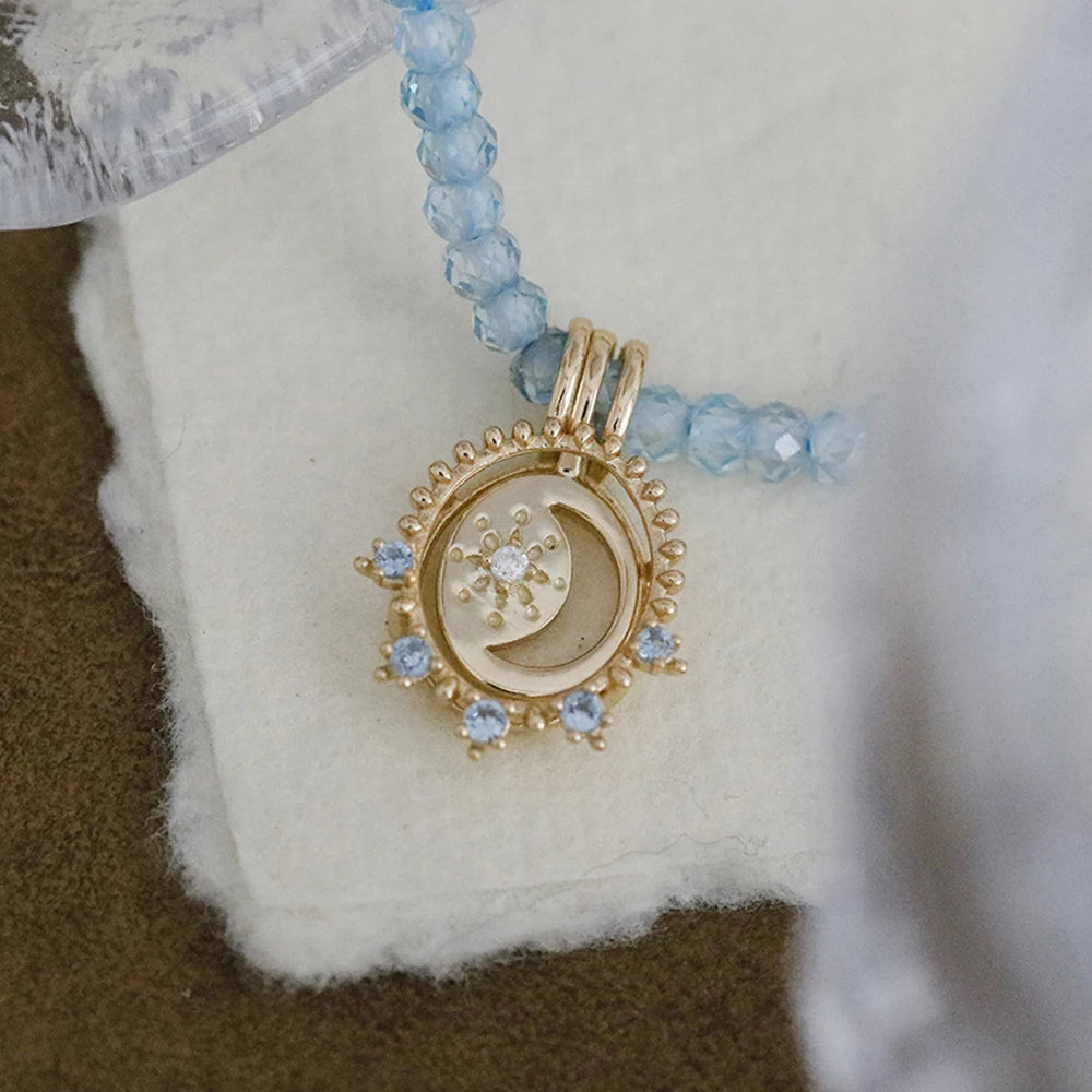 Factory 925 Sterling Silver 14K Gold Plated Gemstone Bunny Star Moon Quadruple Mansion Moissanite Two-Piece Set Pendant