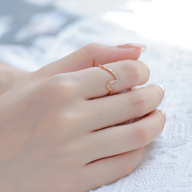 925 Sterling Silver 14K Gold Plated Zircon Geometry Line S Shape Ring