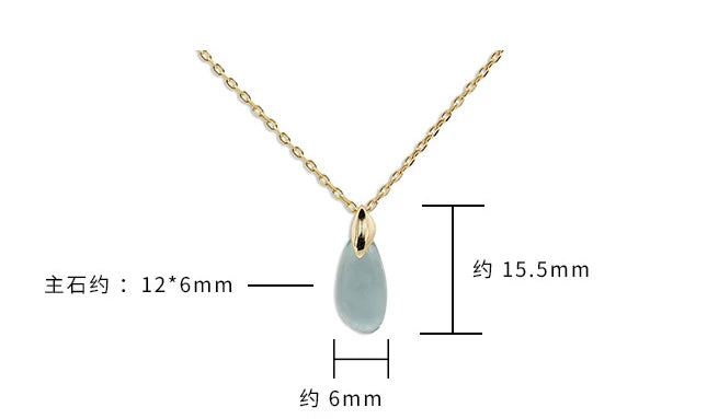 Emotional Factory 925 Sterling Silver 14K Gold Plated Gemstone Drop Green Quartzite Long Strip  Necklace