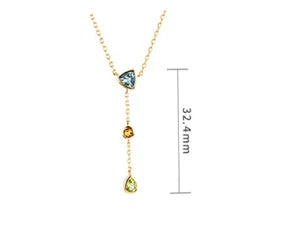 925 Sterling Silver 14K Gold Plated Gem Stone Gemstone Geometric Triangular Round Drops Sky Blue Topaz  Citrine Peridot Necklace
