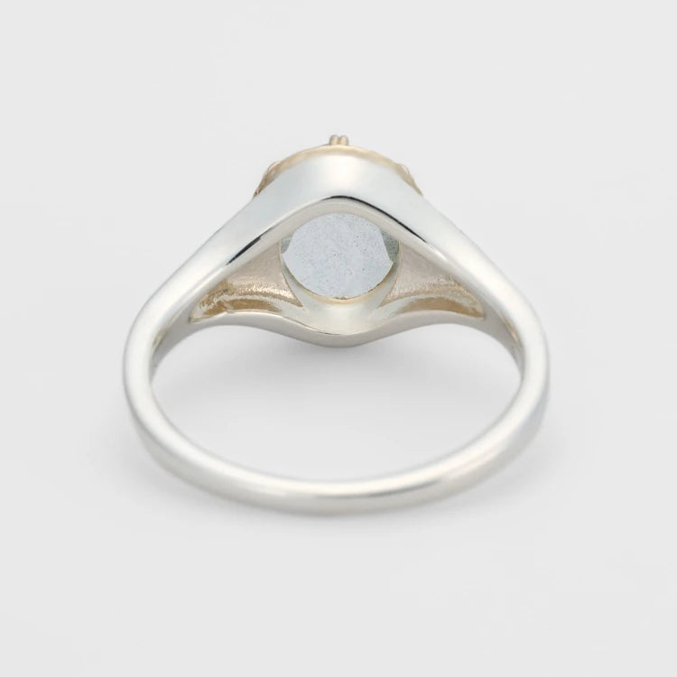 Emotional Factory 925 Sterling Silver 14K Gold Plated Gemstone Layered Two-Colour Plating Vintage Labradorite Ring