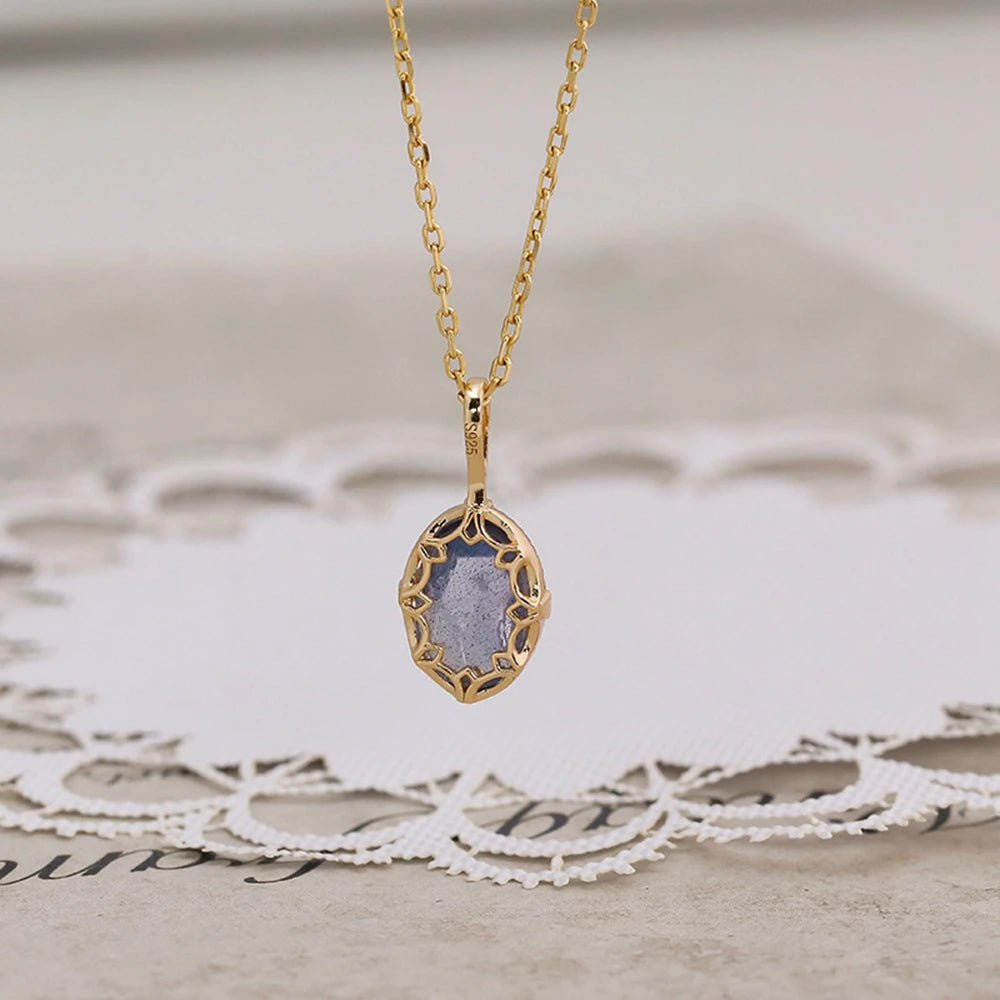 925 Sterling Silver 14K Gold Plated Gem Stone Night Sky Shooting Star Shaped Labradorite Cordierite Iolite Dichroite Necklace