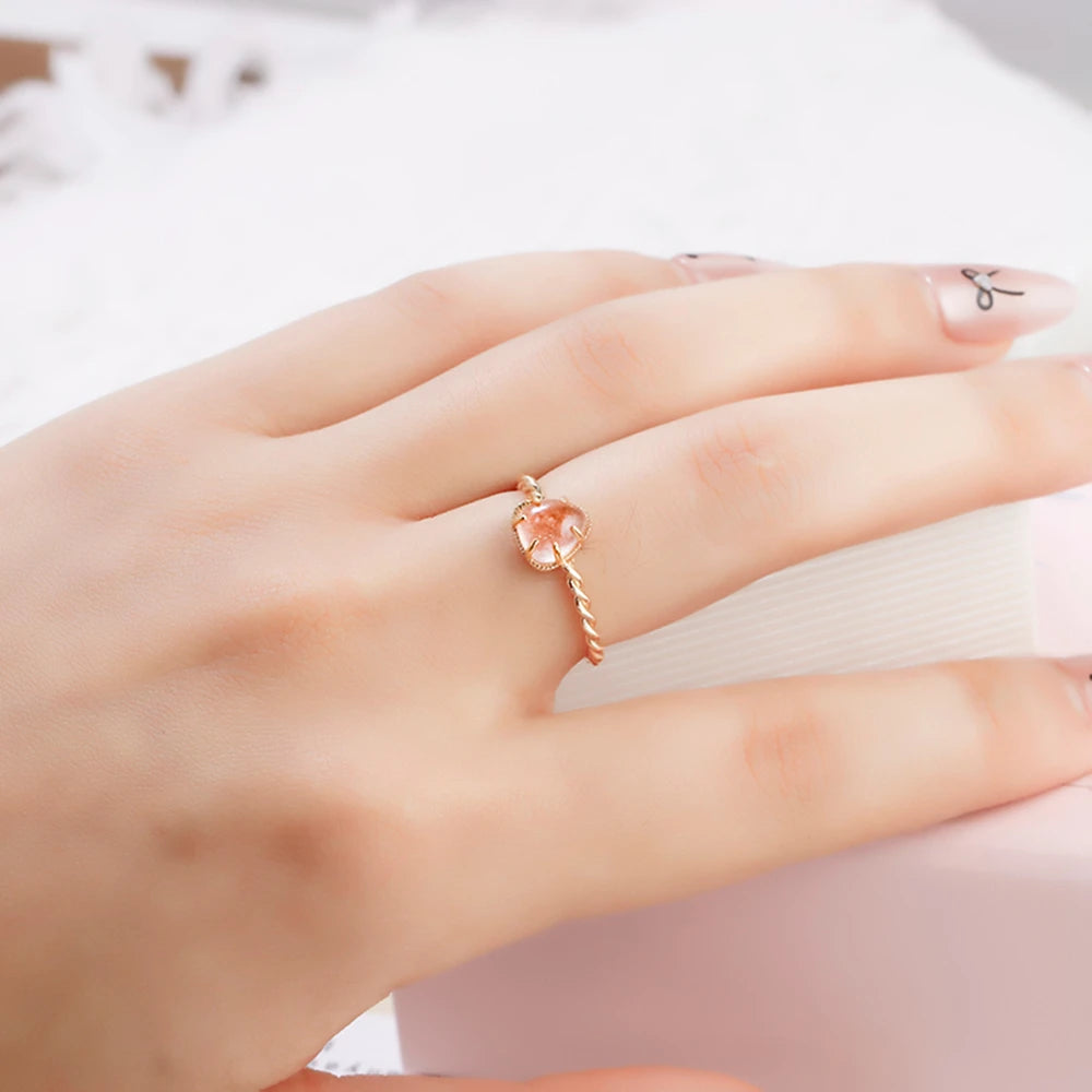 Emotional Factory 925 Sterling Silver 14K Gold Plated Gemstone Twist Heart Strawberry Quartz Ring