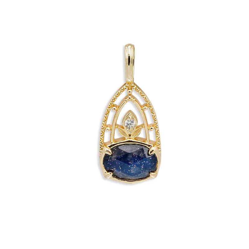 925 Sterling Silver 14K Gold Plated Gemstone Starry Sky Double-Layer Stone Natural Labradorite Blue Sandstone Pendant Necklace