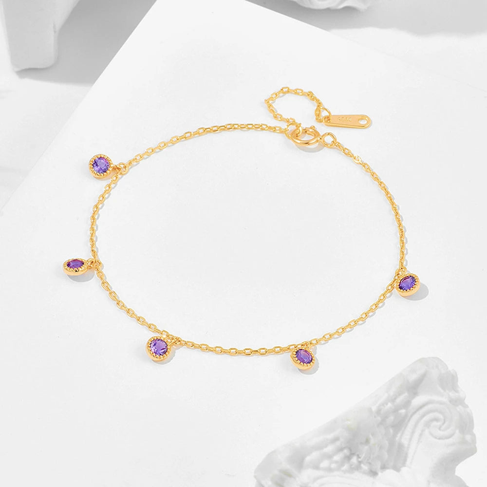 Bijoux 925 Sterling Silver Gold Plated Gemstone Peridot Garnet Amethyst African Opal Labradorite Cordierite Chrysoprase Bracelet