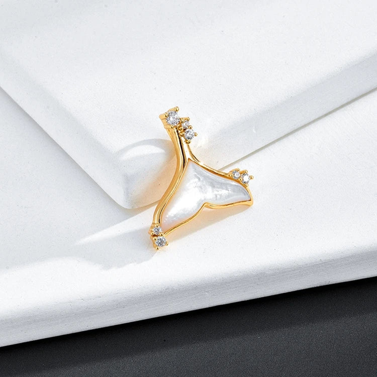 Emotional Factory 925 Sterling Silver 14K Gold Plated Mermaid Tail White Shell Zircon Pendant