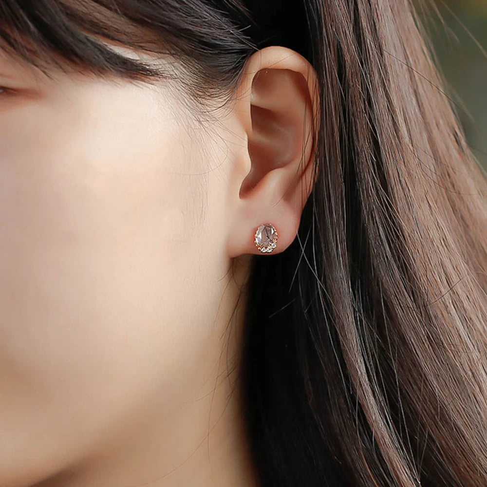 Landscape Zircon Natural Black Quartz Rutilated Hair Crystal Earrings