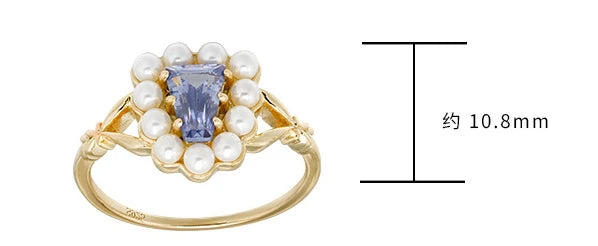 925 Sterling Silver 14K Gold Plated Gemstone Geometric Trapezoid Tanzanite Zirconia Cz Zircon Shell Bead Pearl Ring